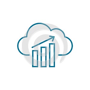 Cloud statistics line icon. ETL data transformation concept. Cloud computing with a graph.