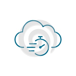 Cloud stopwatch line icon. Cloud computing time schedule.