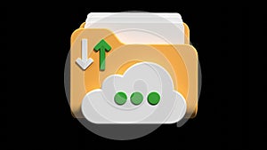 Cloud storage 3d animation. File transfer concept. Cloud download and upload icon. Digital file organization service or app with