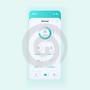 Cloud storage application smartphone interface vector template. Mobile app page light design layout. Data reserve copying screen.