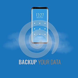 Cloud storage for cell phone. 3d realistic vector illustration.