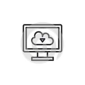Cloud storage on computer screen line icon