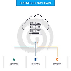 cloud, storage, computing, data, flow Business Flow Chart Design with 3 Steps. Line Icon For Presentation Background Template