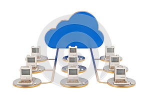 Cloud Storage Concept. Cloud Computing Networking Scene. 3d Rendering