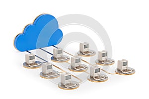 Cloud Storage Concept. Cloud Computing Networking Scene. 3d Rendering