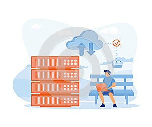 Cloud storage concept. Digital hosted storage, database security, data infrastructure service, cloud.