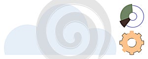 Cloud storage concept with gear and pie chart symbolizing data management and analytics