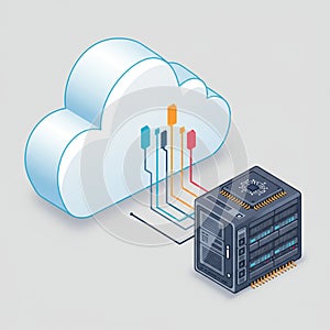 Cloud storage concept illustration featuring a cloud shape connected to a server.