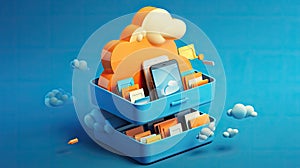 Cloud storage concept, model of computer data storage in which the digital data is stored in logical pools, IT concept