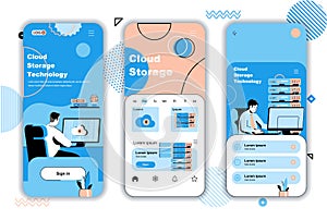 Cloud storage concept onboarding screens for mobile app