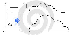 Digital Cloud Storage and Certification Concept with Document Icon and Cloud Symbol