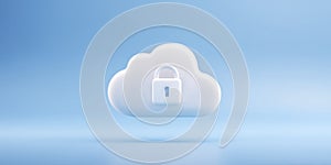 Cloud storage concept with a white cloud and a padlock symbolizing security and privacy in digital data management