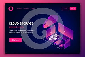 Cloud storage 3d isometric technology concept.