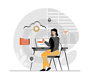 Cloud storage for digital files. Web hosting. Online database, technology, security, computer, web data center, server.