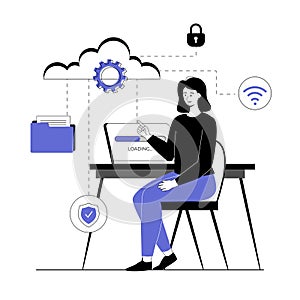 Cloud storage for digital files. Web hosting. Online database, technology, security, computer, web data center, server.