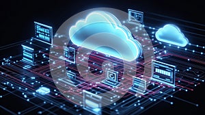 Cloud storage. A digital service or application that transfers data to a server or hosting service. Data transfer