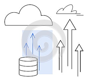 Cloud Computing and Data Growth Concept with Arrows and Database Icon