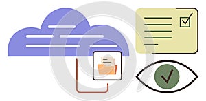 Cloud Storage, Document Access, and Digital Security Concept with Checkmarks