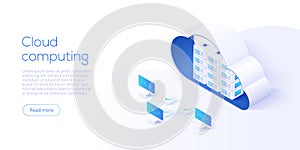 Cloud storage download isometric vector illustration. Digital se