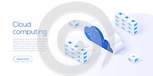 Cloud storage download isometric vector illustration. Digital se