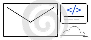 Digital Communication and Cloud Computing Concept with Email and Coding Elements