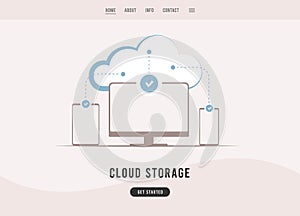 Cloud storage - file-sharing service. Online cloud computing technology. Data between gadgets and the cloud is updated