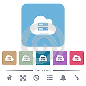 Cloud storage flat icons on color rounded square backgrounds