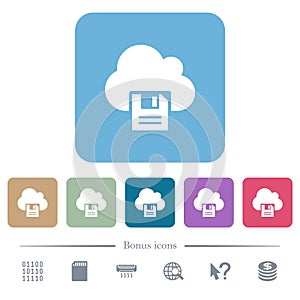 Cloud storage flat icons on color rounded square backgrounds