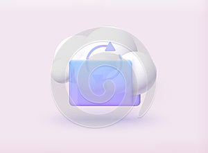 Cloud storage icon. Digital file organization service or app with data transfering photo