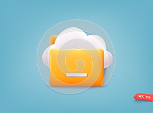 Cloud storage icon. Digital file organization service or app with data transfering. 3D Web Vector Illustrations photo