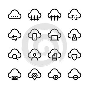 Cloud storage icon set. Cloud computing in line icon style. Vector