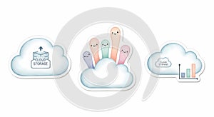 Cloud storage icons with cute characters