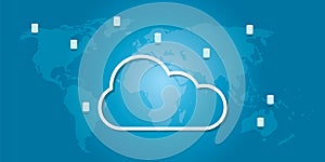 Cloud storage icons on world maps with database
