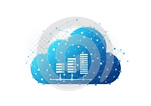 Cloud storage infrastructure with interconnected servers and data flow visualization