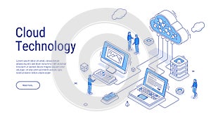 Cloud storage isometric. Computer service technology. Network infrastructure. Data server platform. Online devices