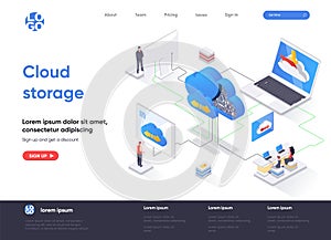 Cloud storage isometric landing page.