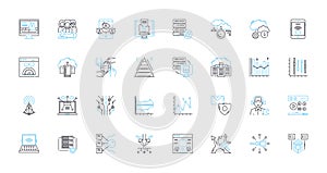 Cloud storage linear icons set. Backup, Virtualization, Cloud, Online, Storage, Sync, Share line vector and concept
