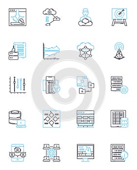 Cloud storage linear icons set. Backup, Virtualization, Cloud, Online, Storage, Sync, Share line vector and concept