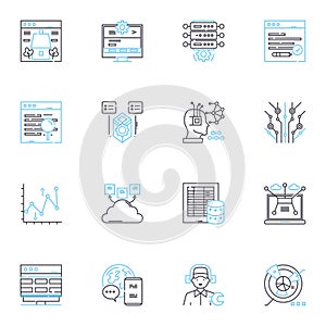 Cloud storage linear icons set. Backup, Virtualization, Cloud, Online, Storage, Sync, Share line vector and concept