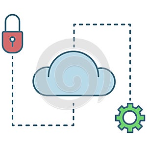 Cloud storage maintenance and security icon flat vector