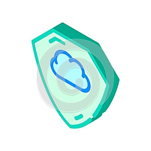 Cloud storage protection shield isometric icon vector illustration
