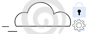 Cloud storage and security configuration with padlock and gear icon for data protection concept
