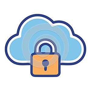 Cloud storage security icon. Simple icon depicting a cloud with a padlock, symbolizing secure data storage in the cloud