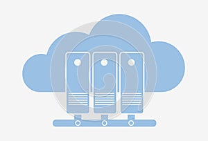 Cloud storage server flat vector icon. Online computing technology for digital communication and connection with data