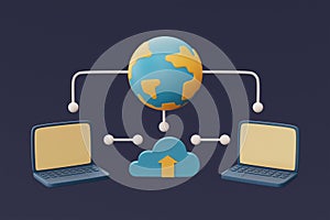 Cloud storage technology concept with blue cloud symbol.