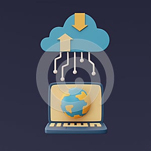Cloud storage technology concept with blue cloud symbol and earth globe.