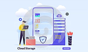 Cloud storage technology concept, Secure data upload and download, Hosting network service or online database storage system, flat