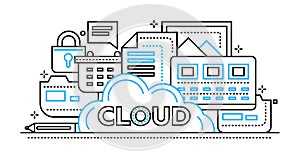 Cloud Storage Technology - flat line design website banner