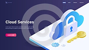 Cloud storage technology isometric vector illustration. 3d vector design. Hero image, site, landing page,  banner design. Data