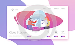 Cloud Storage Technology Landing Page Template. Data Center Hosting Website Layout with Flat People Characters